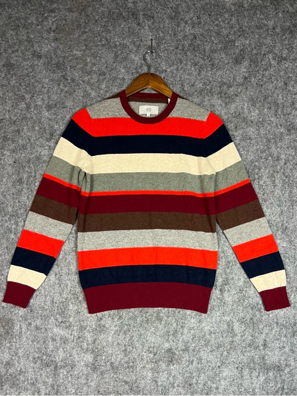 Jack Spade Men's Multi-Stripe Crewneck Sweater Red Navy Brown, Gray, Cream Sz S